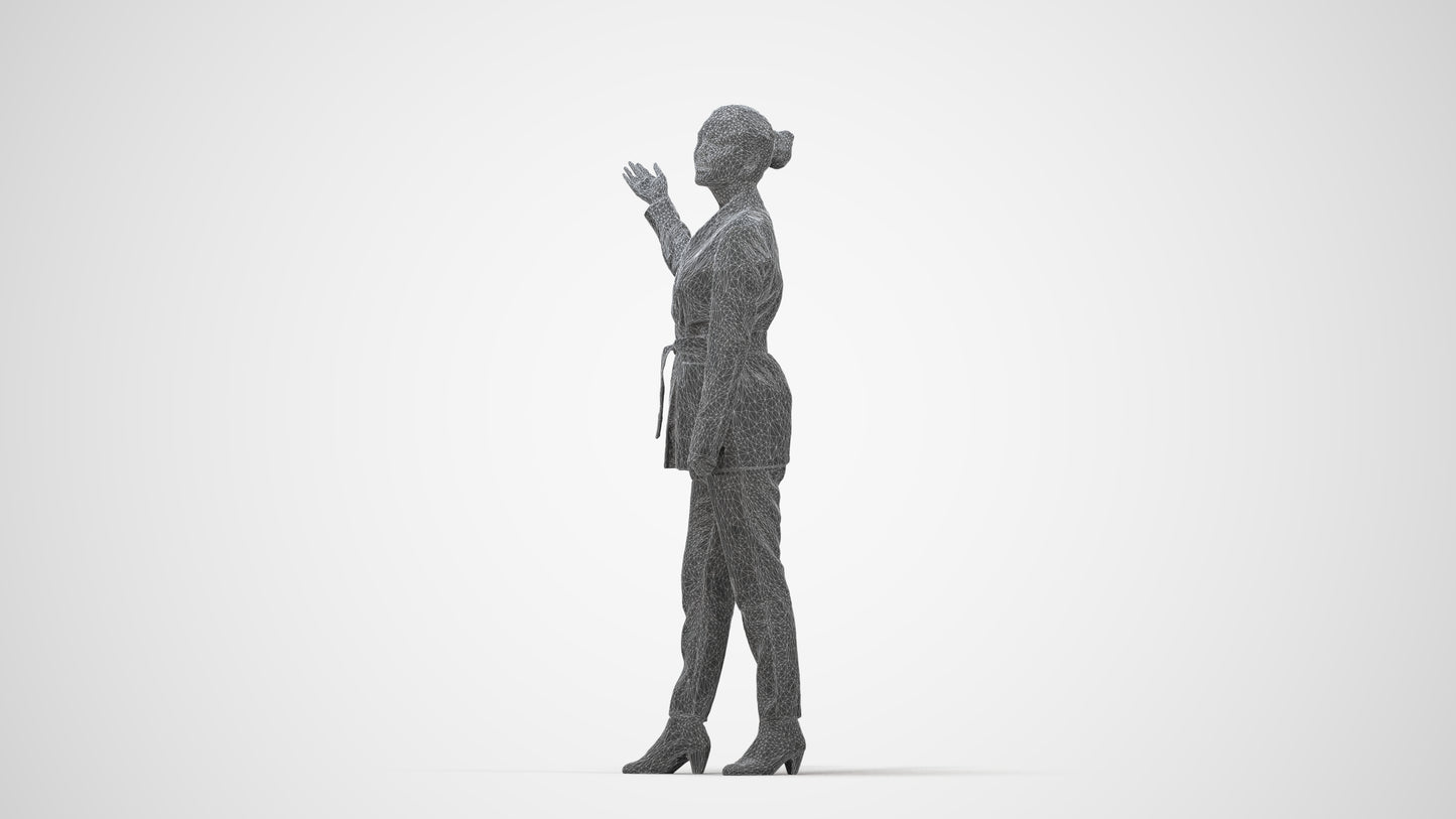 realistic 3D woman business, scanned archviz people for Blender and 3ds Max, wireframe back view