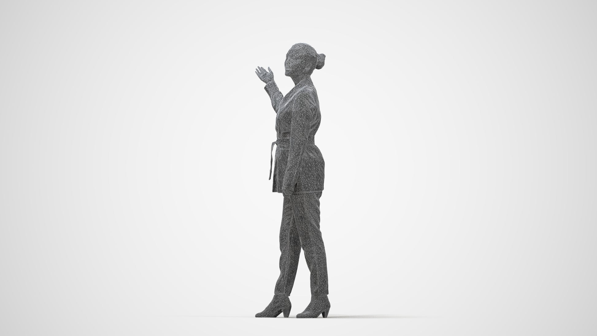 realistic 3D woman business, scanned archviz people for Blender and 3ds Max, wireframe back view