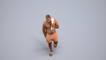 3D human model man pool, photogrammetry scanned person for archviz, back view render