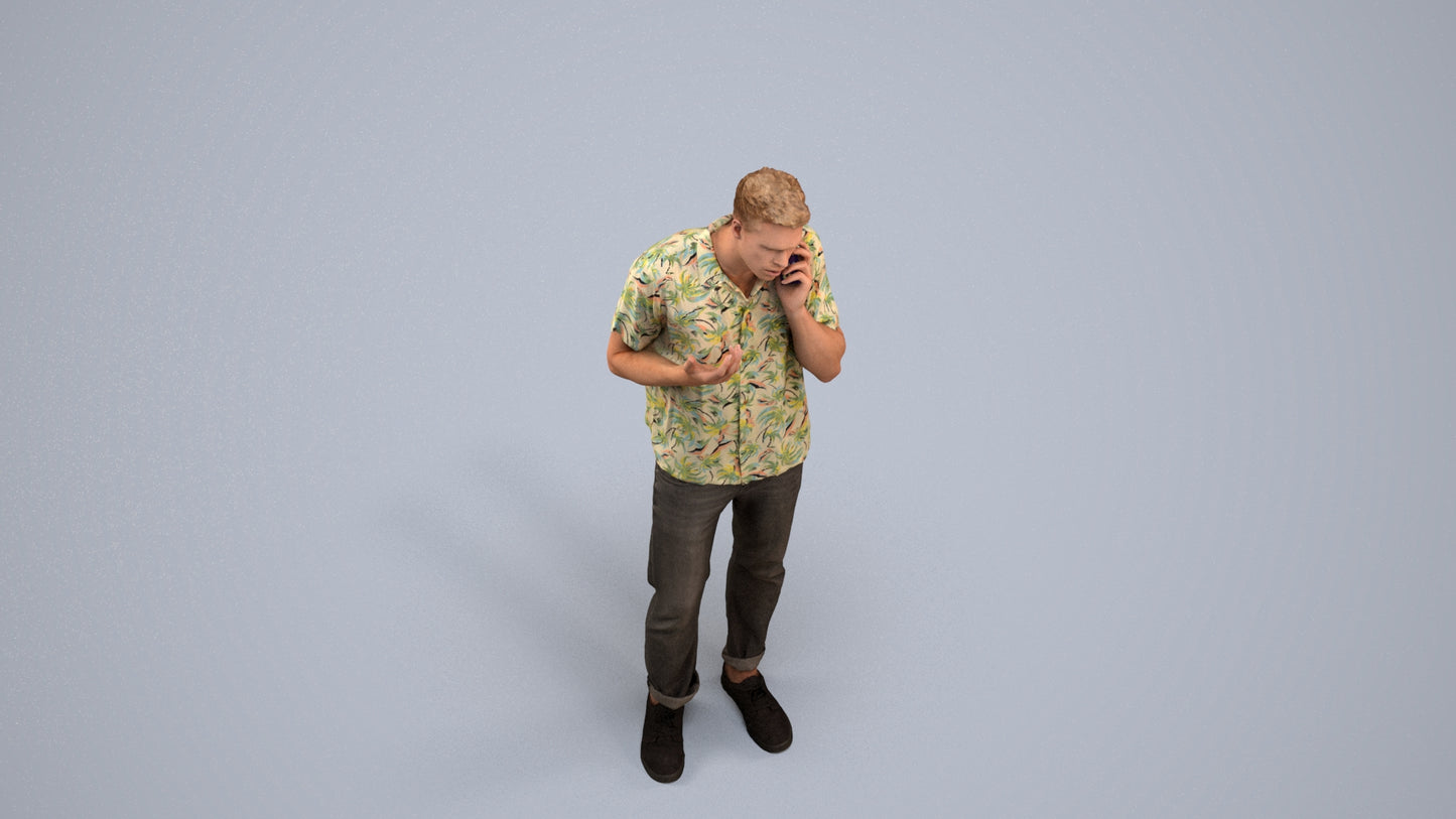 photogrammetry 3D man casual standing, realistic human model archviz FBX, back view render