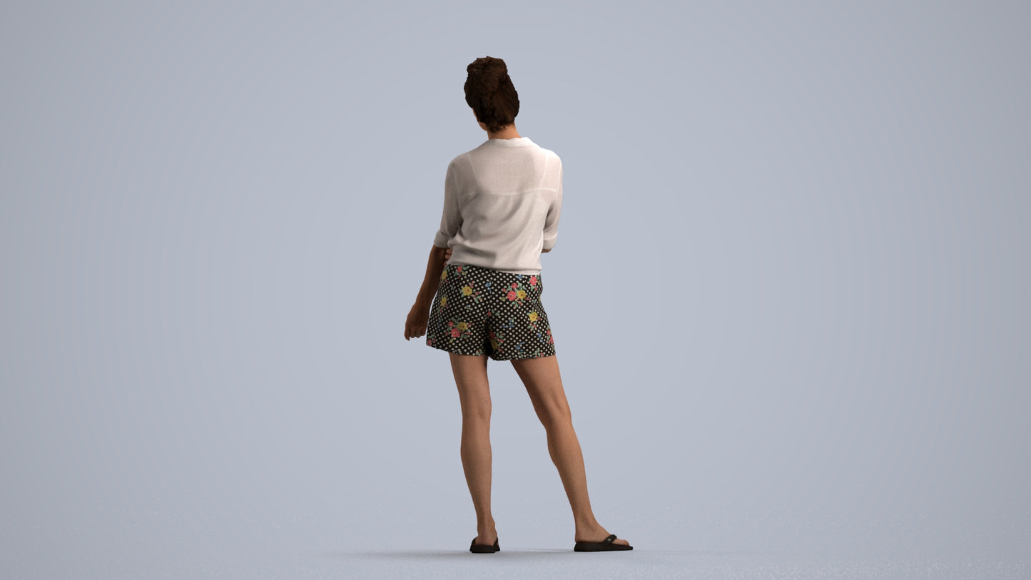 3D people model woman casual standing, scanned human for 3ds Max rendering, front view render
