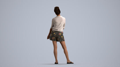 3D people model woman casual standing, scanned human for 3ds Max rendering, front view render