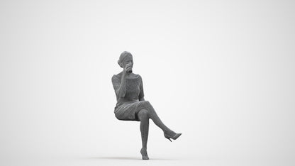realistic 3D people woman casual sitting, render-ready for V-Ray and Corona, FBX OBJ, wireframe side view