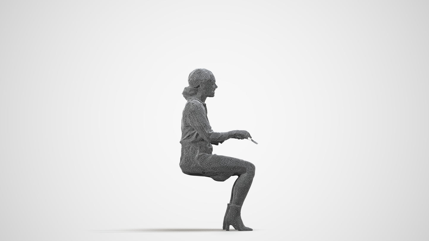 photogrammetry 3D woman casual business, realistic human model archviz FBX, wireframe side view