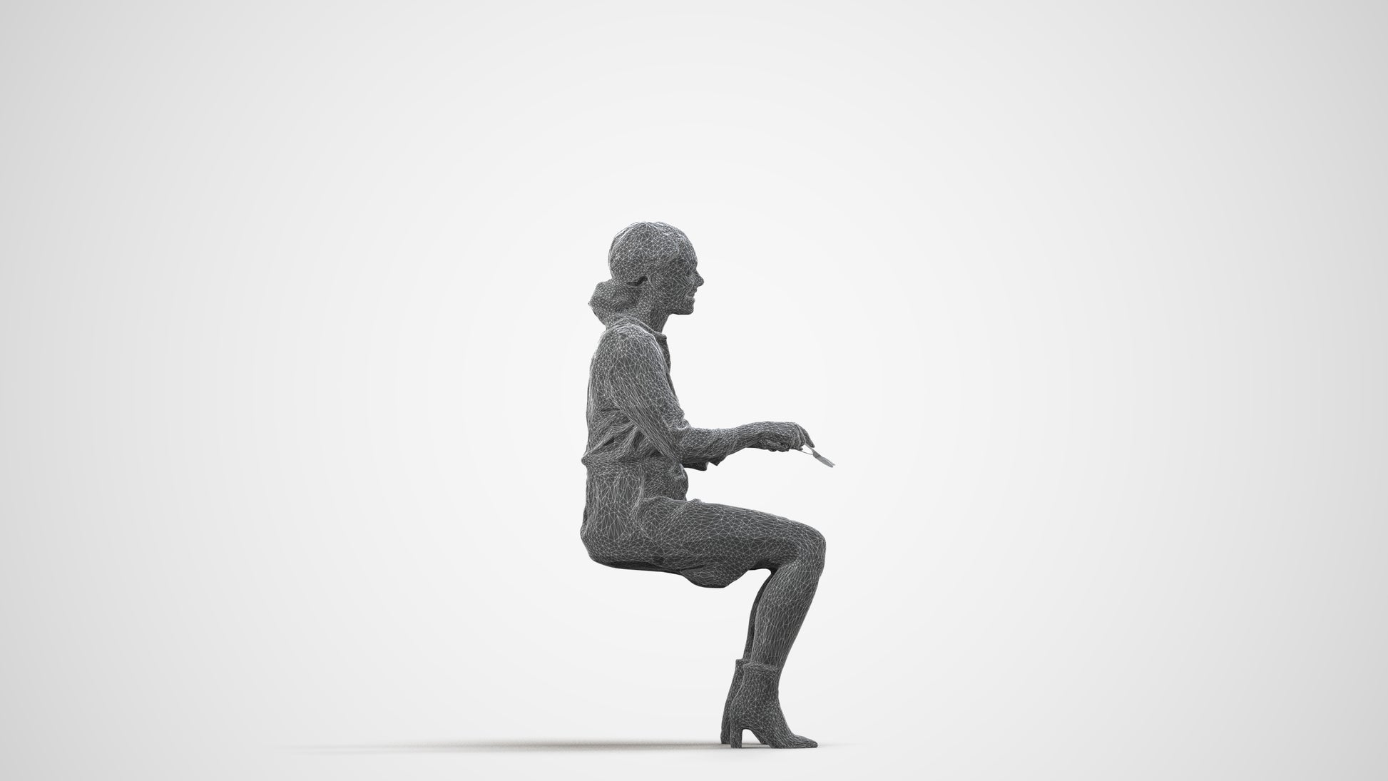photogrammetry 3D woman casual business, realistic human model archviz FBX, wireframe side view