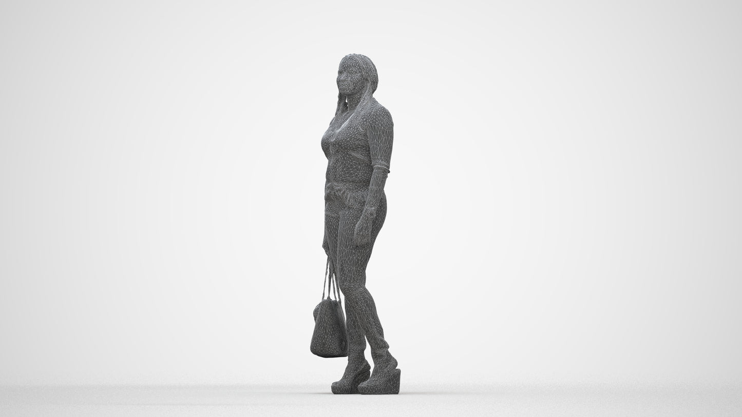 realistic 3D people woman casual standing, render-ready for V-Ray and Corona, FBX OBJ, wireframe back view