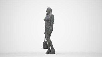 realistic 3D people woman casual standing, render-ready for V-Ray and Corona, FBX OBJ, wireframe back view
