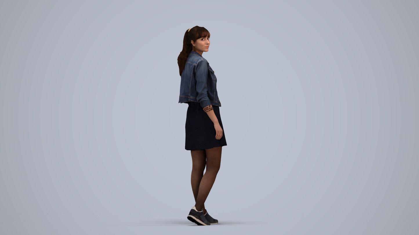 realistic 3D woman casual walking, scanned archviz people for Blender and 3ds Max, standing pose render