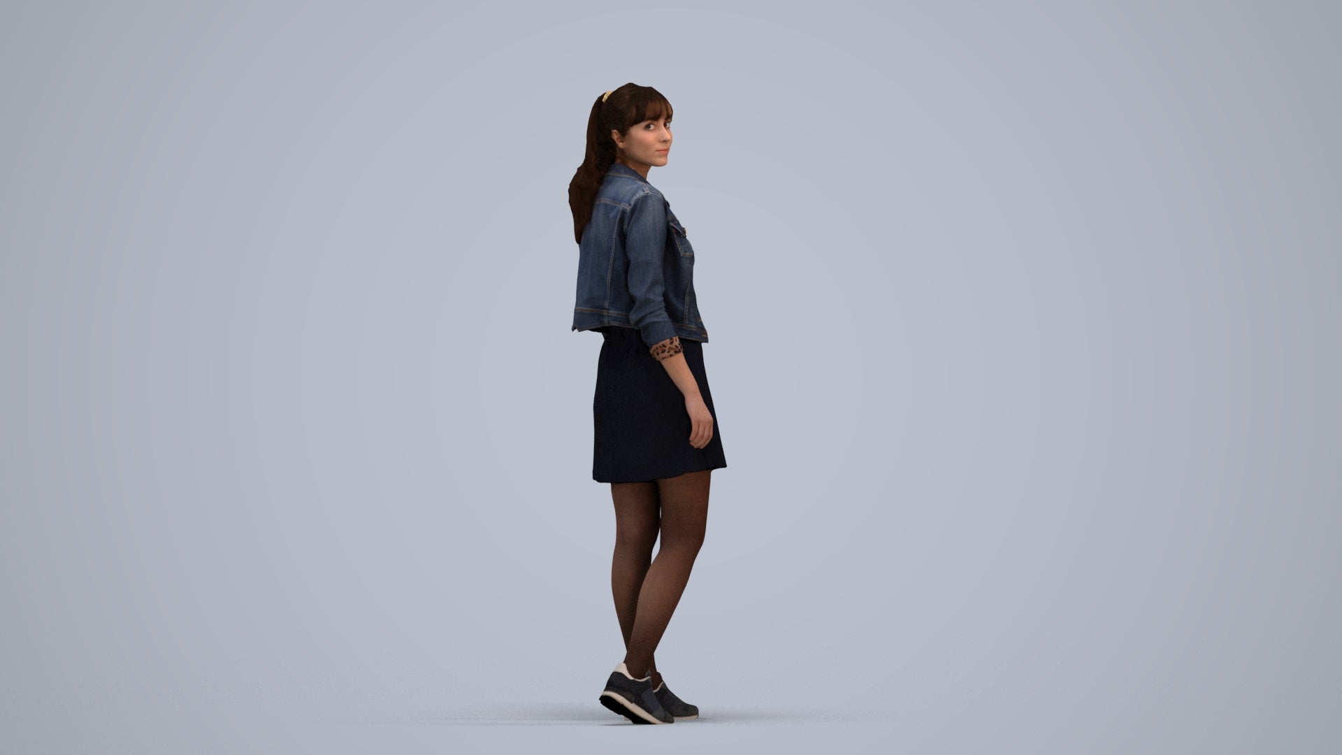 realistic 3D woman casual walking, scanned archviz people for Blender and 3ds Max, standing pose render