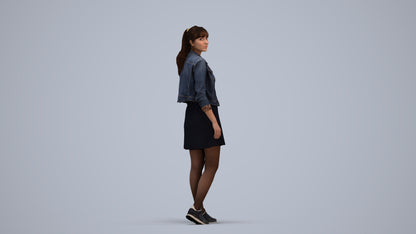 realistic 3D woman casual walking, scanned archviz people for Blender and 3ds Max, standing pose render