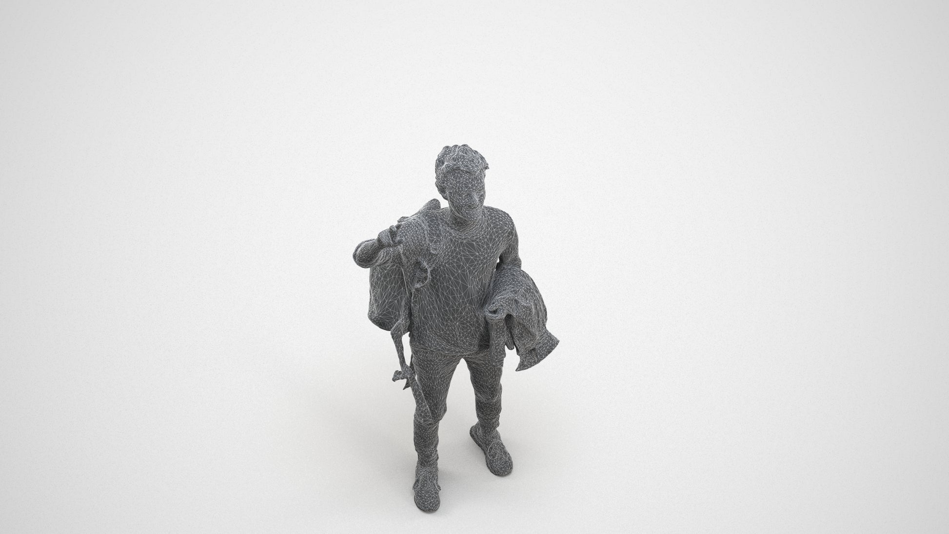 3D people model man casual standing, scanned human for 3ds Max rendering, wireframe three-quarter view
