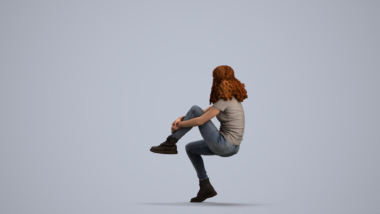3D people model woman casual sitting, scanned human for 3ds Max rendering, front view render