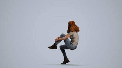 3D people model woman casual sitting, scanned human for 3ds Max rendering, front view render