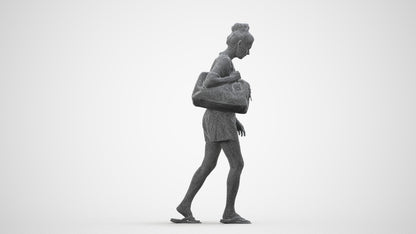 3D human model woman casual walking, photogrammetry scanned person for archviz, wireframe side view