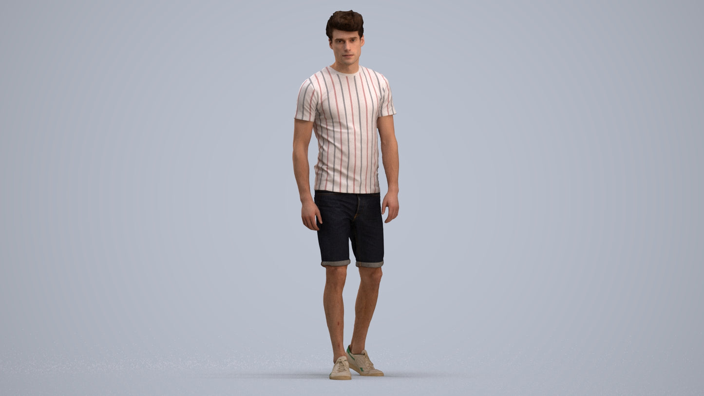 photogrammetry 3D man casual walking, realistic human model archviz FBX, standing pose render