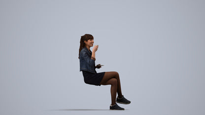 3D people model woman casual sitting, scanned human for 3ds Max rendering, side view render