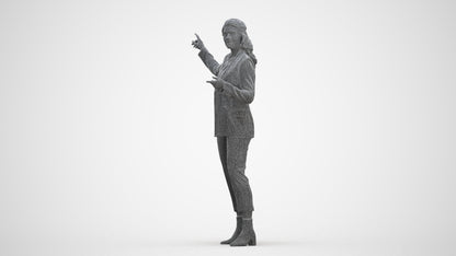 3D human model woman business, photogrammetry scanned person for archviz, three-quarter front view render