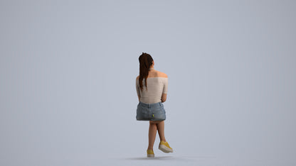 realistic 3D people woman casual sitting, render-ready for V-Ray and Corona, FBX OBJ, front view render