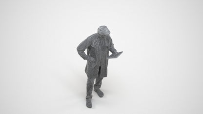 photogrammetry 3D man standing, realistic human model archviz FBX, wireframe three-quarter view