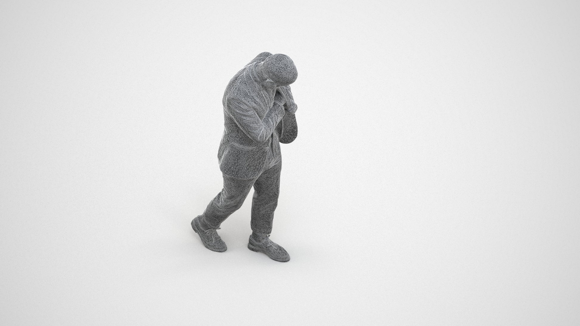 realistic 3D human man business walking, archviz people FBX OBJ for Blender, wireframe three-quarter view