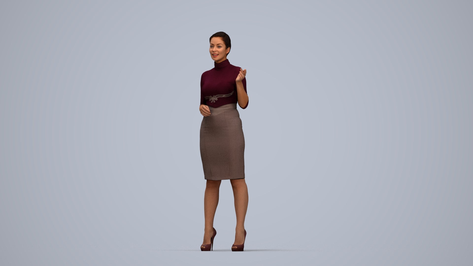 realistic 3D woman business, scanned archviz people for Blender and 3ds Max, top-down view render