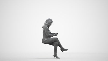 photogrammetry 3D woman casual sitting, realistic human model archviz FBX, wireframe side view
