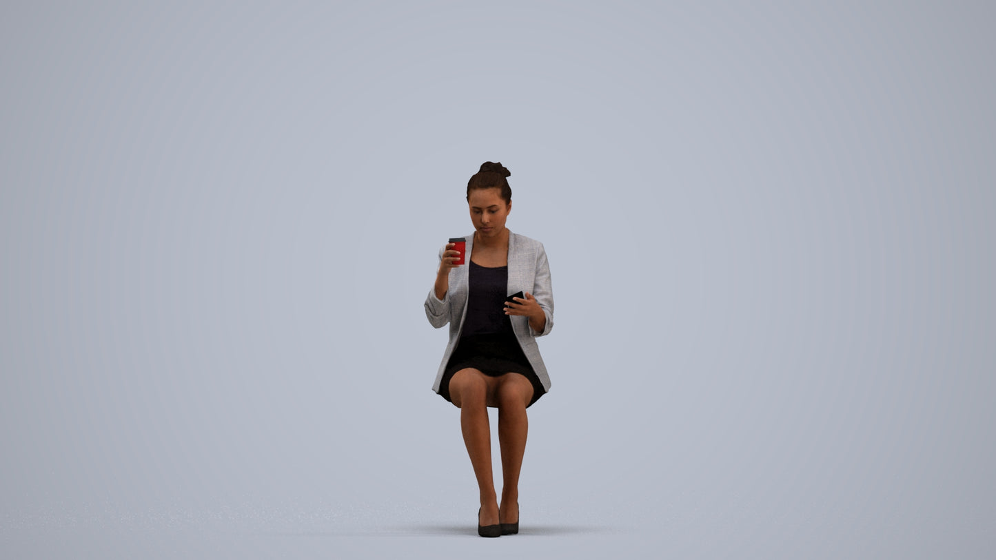 3D human model woman business, photogrammetry scanned person for archviz, standing pose render