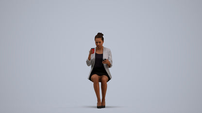 3D human model woman business, photogrammetry scanned person for archviz, standing pose render