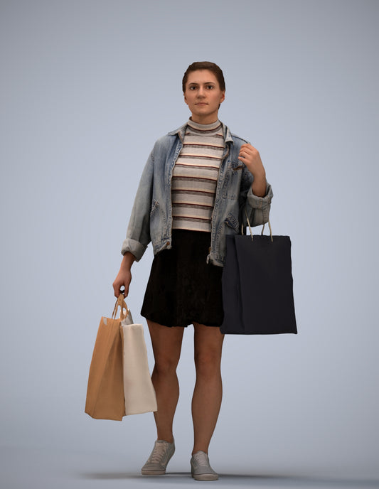 3D scanned woman shopping casual, photorealistic archviz people for Enscape and SketchUp