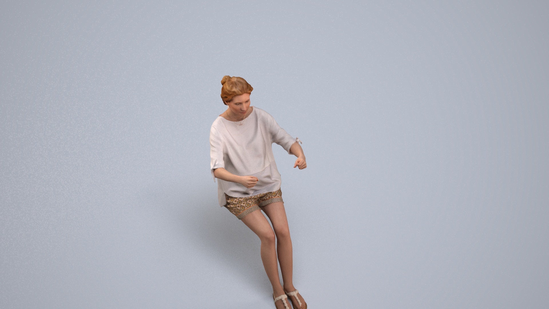 3D scanned woman driving casual, photorealistic archviz people for Enscape and SketchUp, back view render