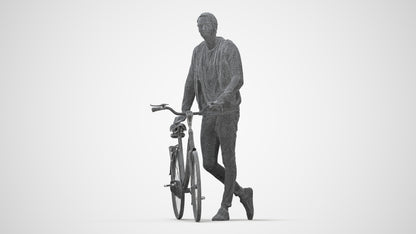scanned 3D man casual cycling, photogrammetry people for Enscape and V-Ray, wireframe back view