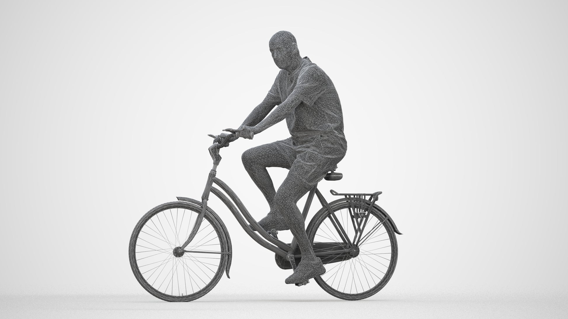 scanned 3D senior man casual cycling, photogrammetry people for Enscape and V-Ray, wireframe back view