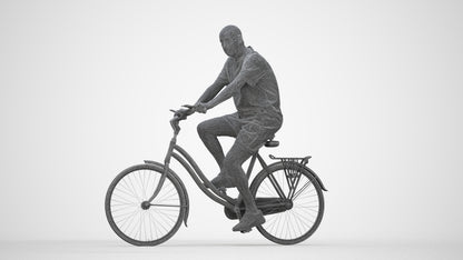 scanned 3D senior man casual cycling, photogrammetry people for Enscape and V-Ray, wireframe back view
