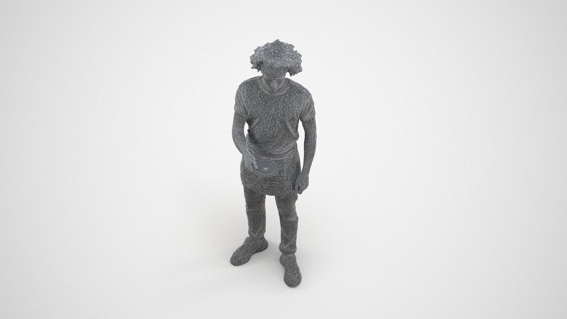 realistic 3D human man door, archviz people FBX OBJ for Blender, wireframe three-quarter view