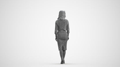 realistic 3D woman business standing, scanned archviz people for Blender and 3ds Max, wireframe front view