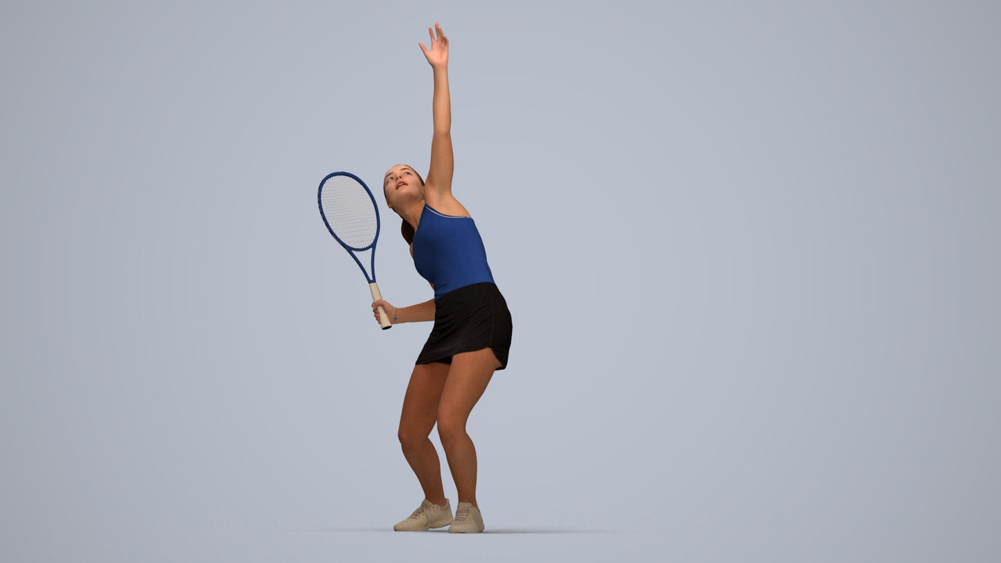 3D human model girl sport, photogrammetry scanned person for archviz, top-down view render