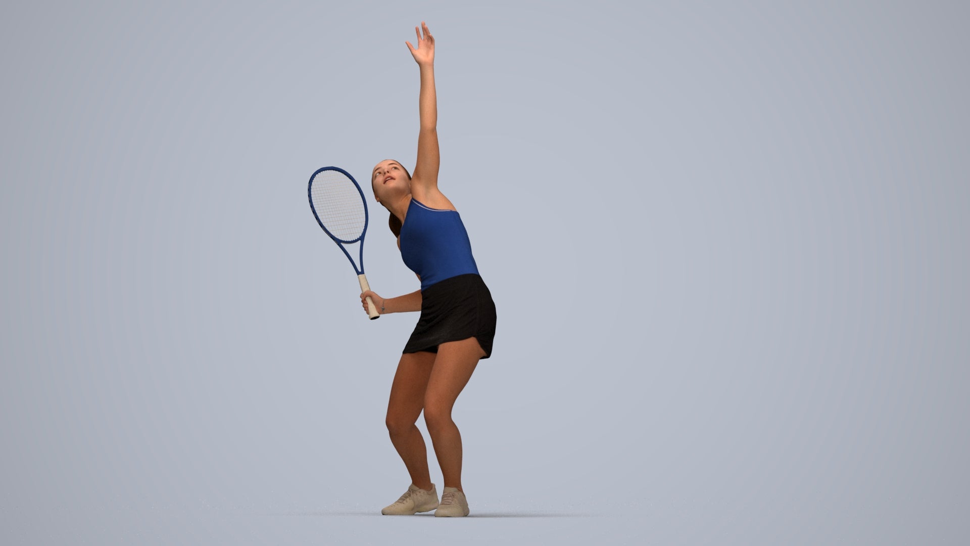 3D human model girl sport, photogrammetry scanned person for archviz, top-down view render