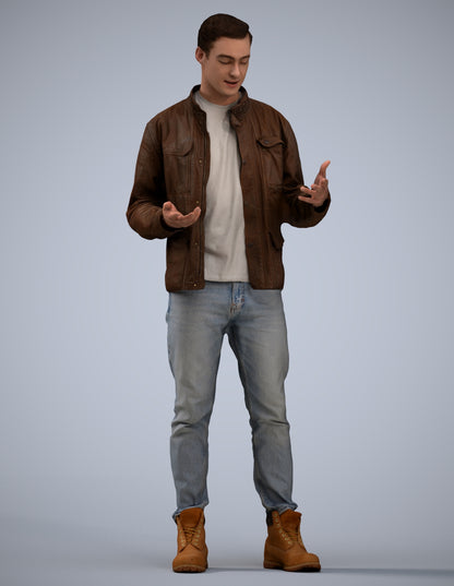 3D human model man casual standing, photogrammetry scanned person for archviz