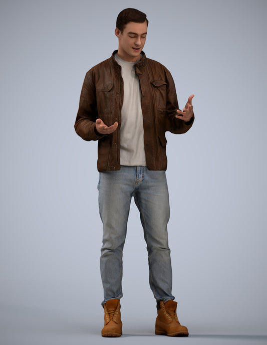 3D human model man casual standing, photogrammetry scanned person for archviz