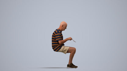 3D scanned senior man sitting casual, photorealistic archviz people for Enscape and SketchUp, side view render