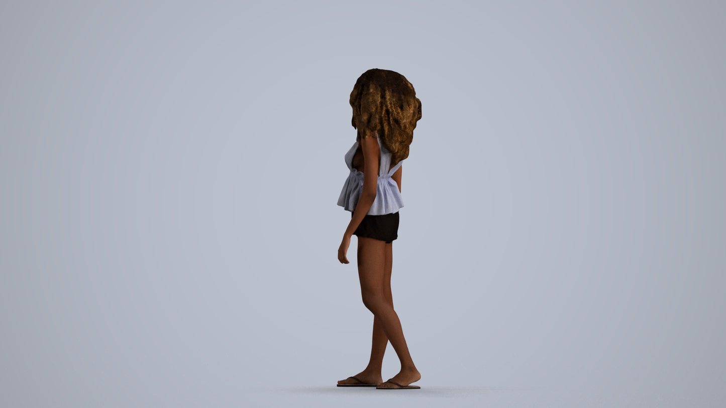 scanned 3D woman casual standing, photogrammetry people for Enscape and V-Ray, front view render