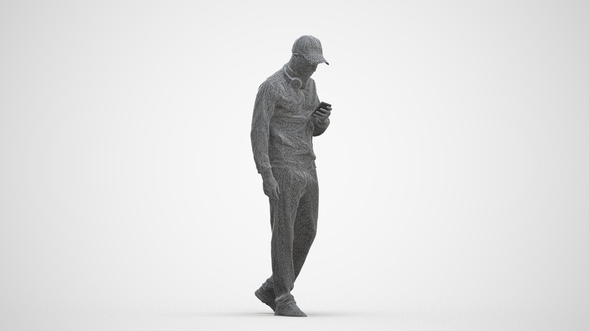 3D human model man sport walking, photogrammetry scanned person for archviz, three-quarter front view render