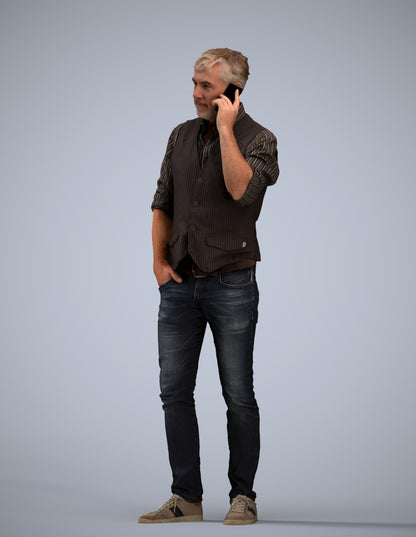3D human model man casual standing, photogrammetry scanned person for archviz