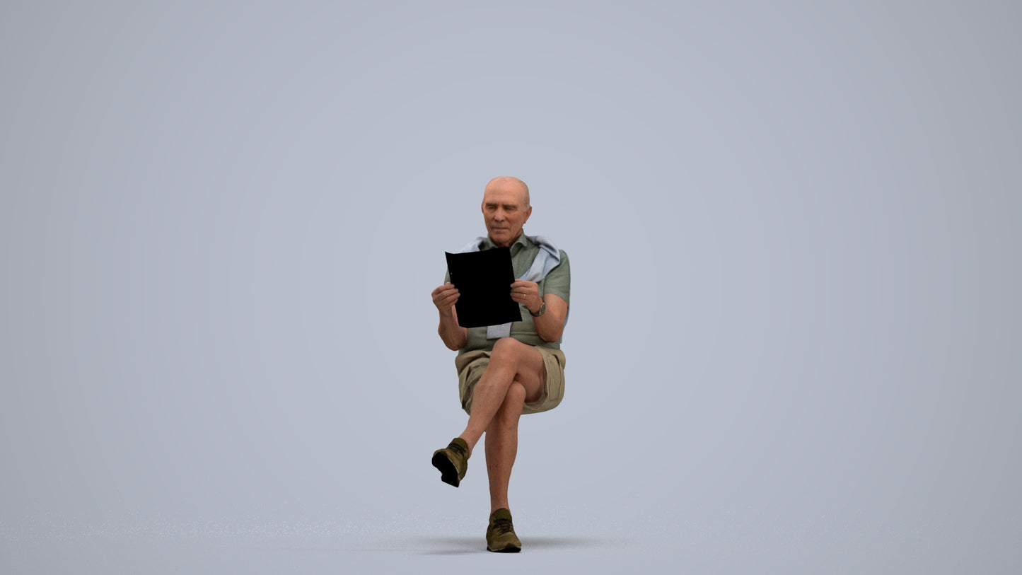 realistic 3D people senior man casual sitting, render-ready for V-Ray and Corona, FBX OBJ, standing pose render