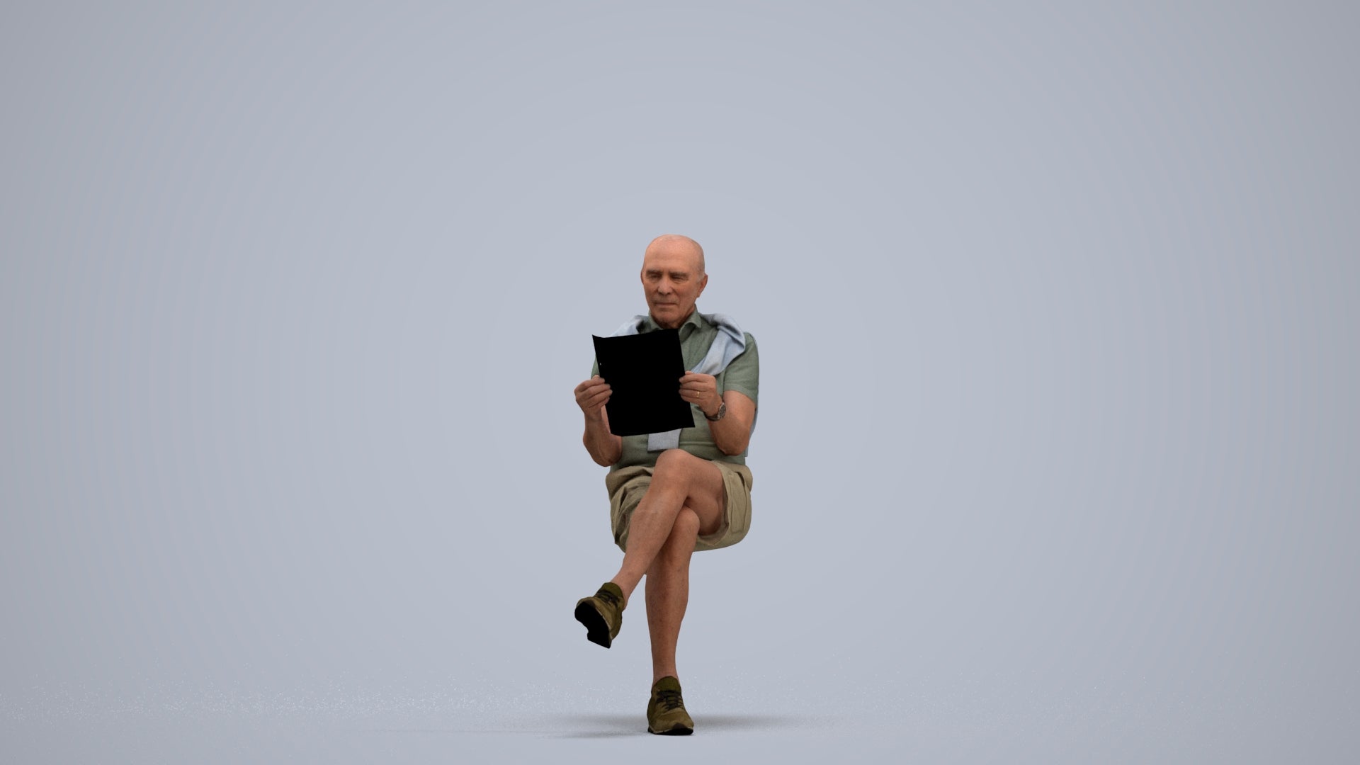 realistic 3D people senior man casual sitting, render-ready for V-Ray and Corona, FBX OBJ, standing pose render