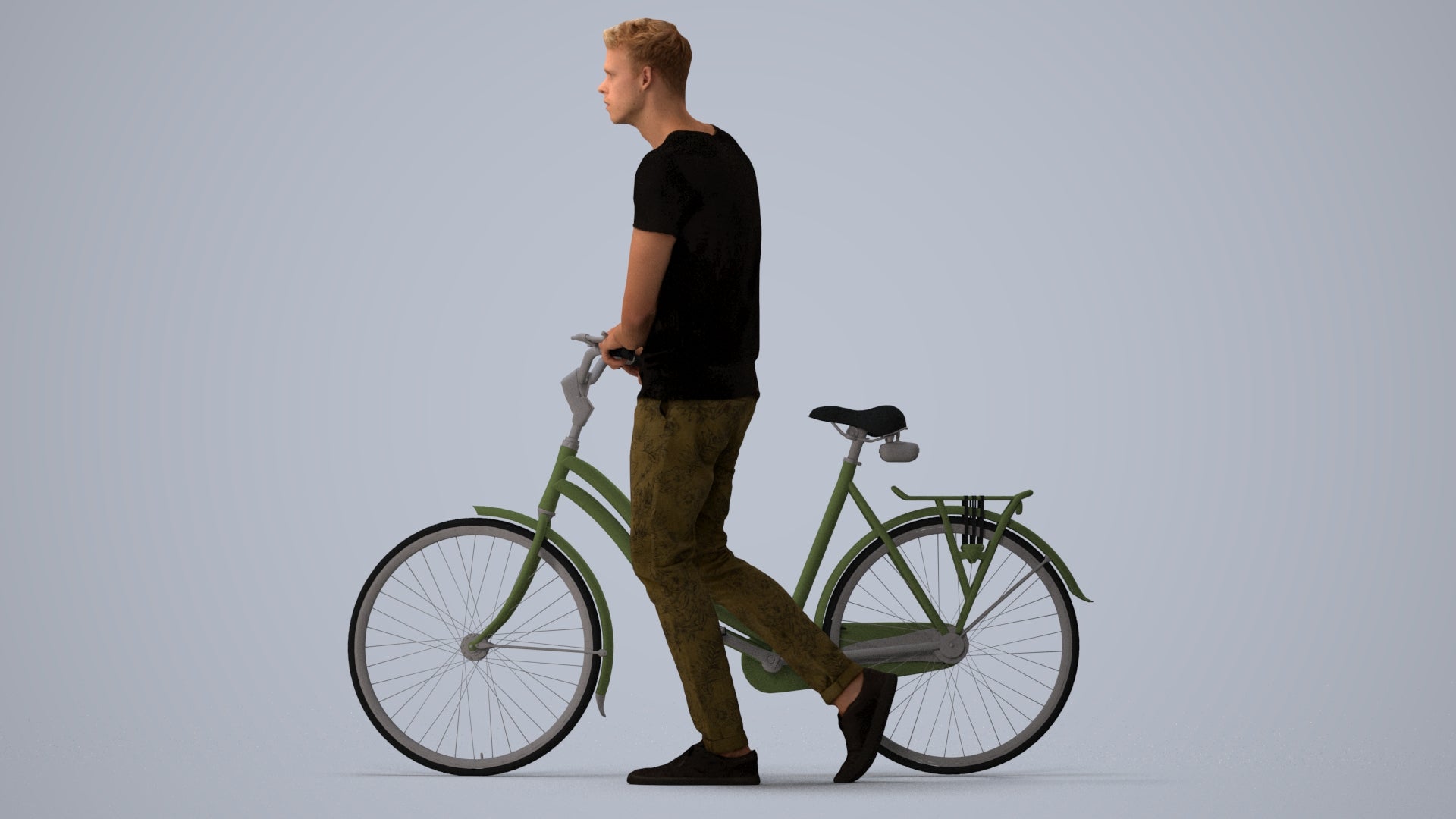 realistic 3D people man casual cycling, render-ready for V-Ray and Corona, FBX OBJ, three-quarter view render