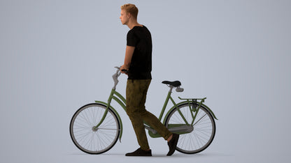 realistic 3D people man casual cycling, render-ready for V-Ray and Corona, FBX OBJ, three-quarter view render
