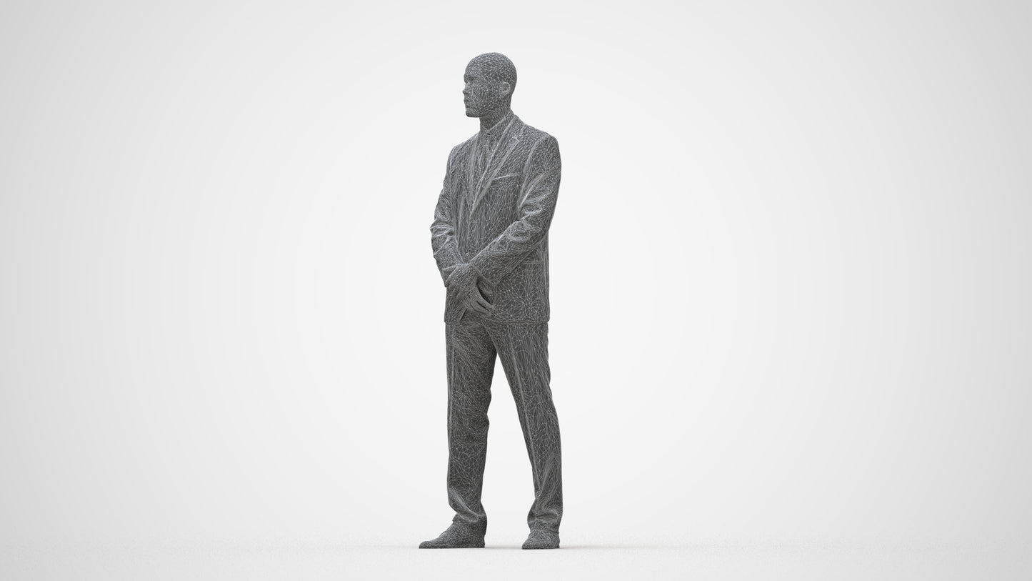 realistic 3D people man business, render-ready for V-Ray and Corona, FBX OBJ, wireframe back view