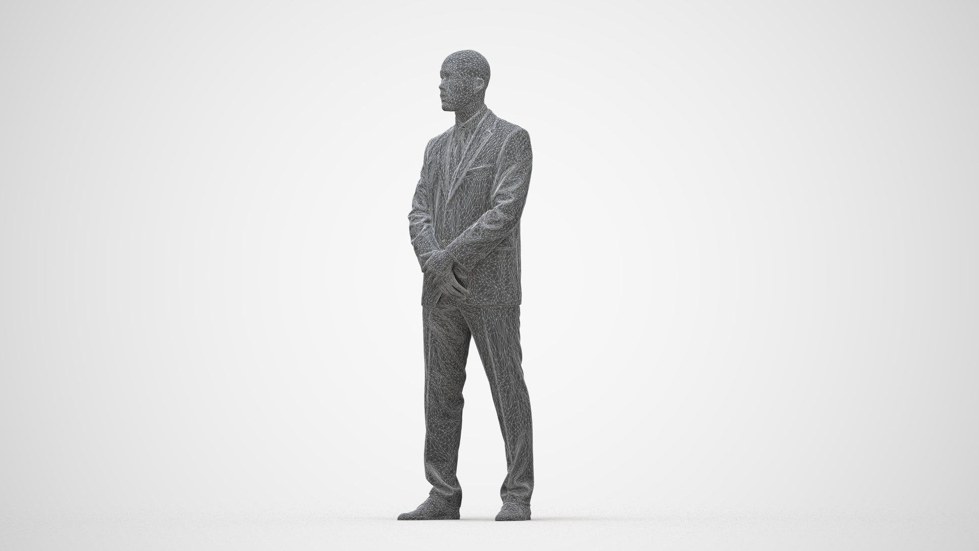 realistic 3D people man business, render-ready for V-Ray and Corona, FBX OBJ, wireframe back view