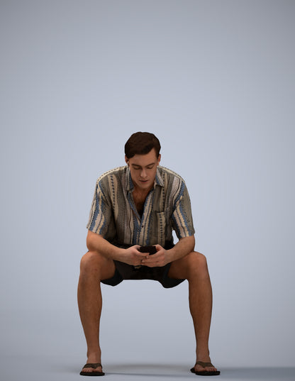 realistic 3D human man casual sitting, archviz people FBX OBJ for Blender
